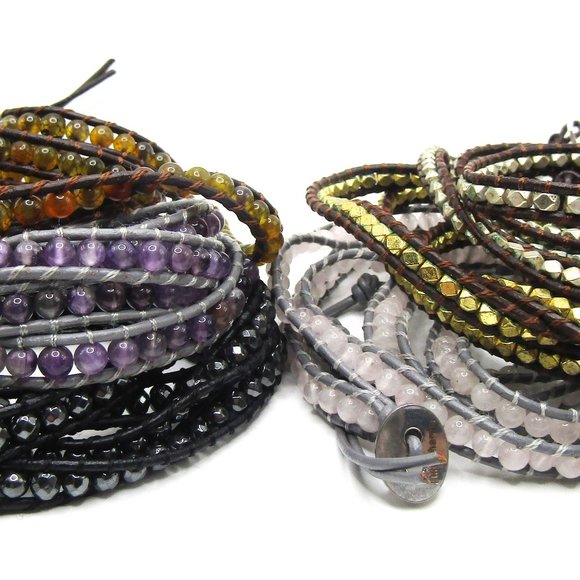 6 Lulu Dharma Wrap Bracelets Amethyst Amber Rose Quartz More - Picture 1 of 4